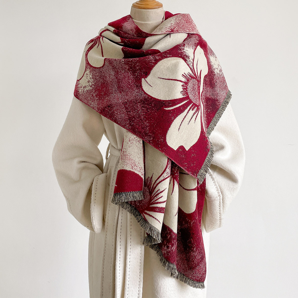 Cashmere Pashmina Wrap - Kadınlar için İmitasyon Kaşmir Eşarp Saçaklı