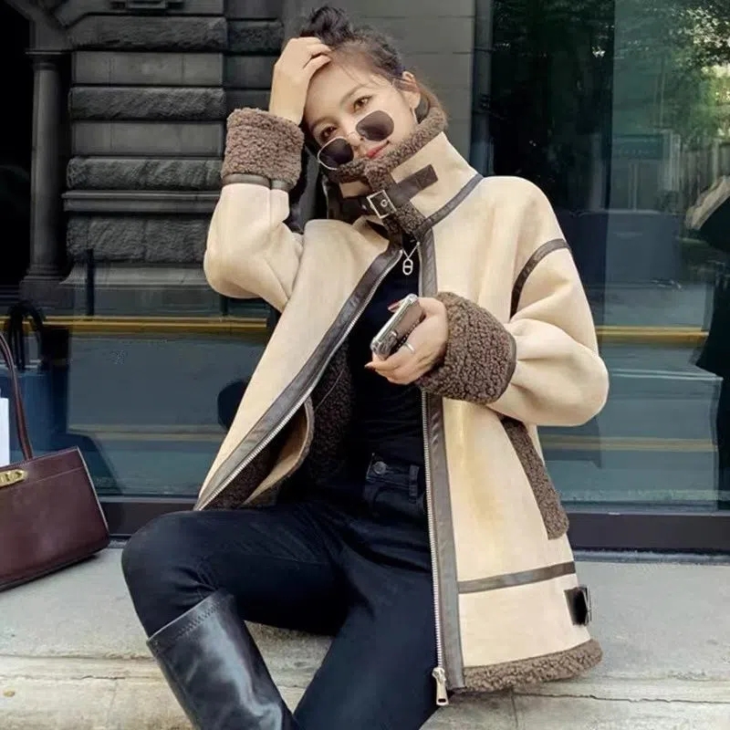 Wool Coat Peacoat - Kuzu Kürk Kadın Yeni Sonbahar/Kış Gevşek