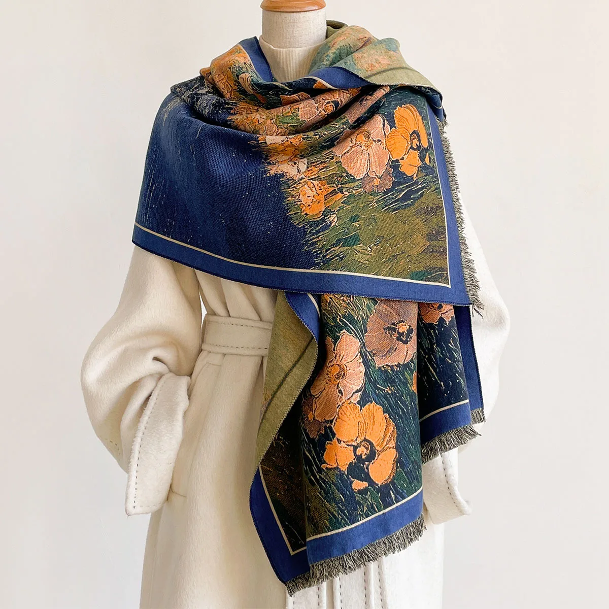 Cashmere Pashmina Wrap - Kadınlar için İmitasyon Kaşmir Eşarp, Püsküllü,